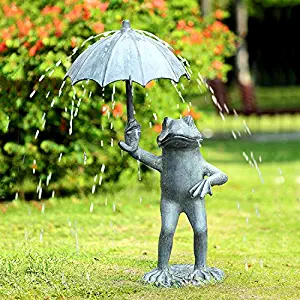 Ebros Gift Large Cast Aluminum Metal Whimsical Rainy Day Fable Frog with Umbrella Garden Water Spitter Statue 30.25" Tall Pond Frogs Fairy Tale Patio Pool Lawn Decorative Sculpture