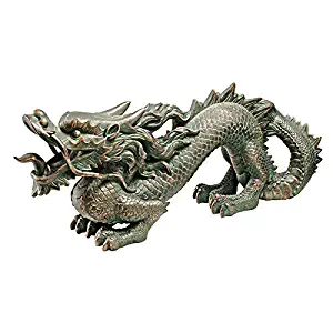 Design Toscano Asian Dragon of the Great Wall Garden Statue, Medium, 21 Inch, Polyresin, Bronze Verdigris Finish
