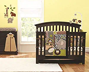 7-Piece Crib Bedding Jungle Sets Gray Elephant Crib Nursery Decor Bedding Set for Baby Boys and Girls