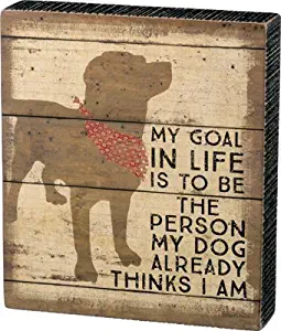 Primitives By Kathy 8" x 7" Wood Box Sign - "My goal in life is to be the person my dog already thinks I am."