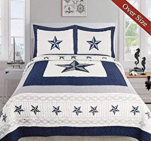 Dallas Cowboys Western Star Design Quilt Bedspread Comforter Navy Blue - 3 Piece Set (Oversized King)