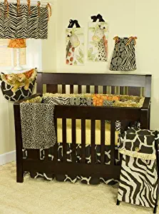 Cotton Tale Designs Zumba 8 Piece Nursery Crib Bedding Set - 100% Cotton-Brown Safari Jungle Zoo Animal Prints Giraffe, Zebra,Cheetah, Leopard, Orange Floral, Polka Dots - Baby Shower Gifts Boys/Girls