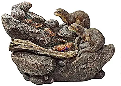 Water Fountain with LED Light - Curious Sea Otters Garden Decor Tabletop Fountain - Desk Fountain Water Feature