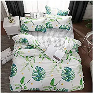 KFZ White Duvet Cover Set, 3PCS Twin Bedding with 1pc Comforter Cover (No Comforter Insert), 2pcs Pillow Cases, Hypoallergenic Breathable Bed Set for Kids - Banana Leaves Pattern
