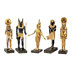 Design Toscano Gods of the Egyptian Realm Figurine Statues, 8 Inch, Set of Five, Polyresin, Black and Gold