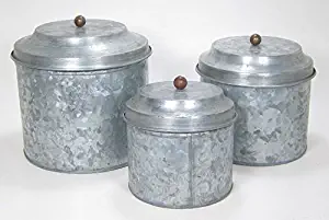 Benjara Metal Lidded Ball Knob, Three, Gray Antique Style Galvanized Tin Canister Set by Park Hill,