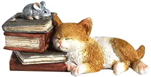Top Collection Enchanted Story Garden Kitten Napping on Books Trinket Box and Ring Holder Outdoor Decor