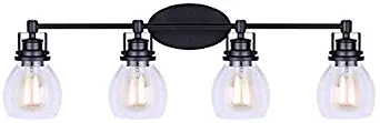 'Canarm Carson 4 Vanity Light in Matte Black with Seeded Glass - Easy Connect'