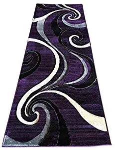 Contempo Modern Purple Grey Black Gray Contemporary Runner (400,000 Point) Area Rug Swirl Design #344 (2 Feet X 7 Feet 3 Inch .)