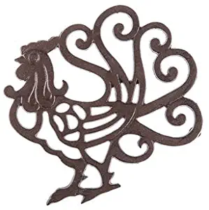 Aunt Chris' Products - Heavy Cast Iron - Rooster Trivet with Elegant Scroll work - With A Vintage Design - Beautiful enough to leave out on your counter top and useful enough for daily use!