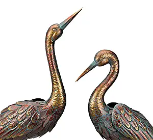 Wonders Shop Outdoor/Indoor Accent Metal Patina Cranes 35" - 41" Figurine Statues Bird Copper/Bronze 2pcs