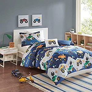 Kids Bedding Boys Orange & Green Monster Trucks Blue Twin Comforter, Sham, Toss Pillow + Homemade Wax Melts