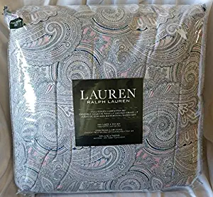 Lauren Ralph Lauren Floral Paisley Cream Dusty Pink Blue 3 Pieces Cotton Comforter Bedding Set, Full/Queen