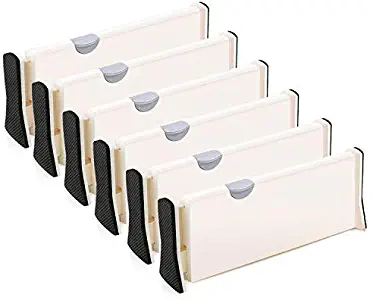 6-Pack Adjustable Drawer Dividers Organizer Separators - Good Grips Dresser Organizer - for Bedroom, Bathroom, Closet, Baby Drawer, Desk