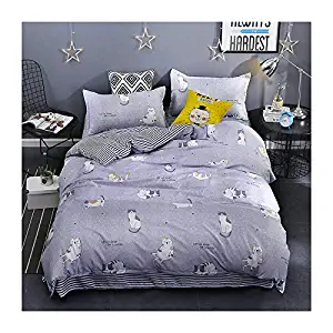 Bed Set Bedding Set Duvet Cover No Comforter Flat Sheet Pillowcase JSD Twin Full Queen Set Mcow Cat Horse Rabbit Deer Design for Kids Teens Sheet Sets (Mcow Cat, Grey, Twin 59"x79", 3pcs)