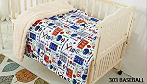 Luxury Home Collection Baby Blanket Toddler Sumptuously Soft Plush with Sherpa Backing Childrens Stroller Cover Warm 40" X 50" White Blue Grey Green Baseball Football Soccer Helmet Stadium (Baseball)