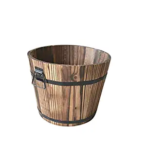 Barrel Planter - S/M/L Wooden Gardening Treasure Round Barrel Outdoor Pot Home-Decor Flower Planter Retro Flat Edge Wave Edge Wood Flower Pot