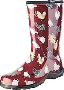 Sloggers Women's Waterproof Rain and Garden Boot with Comfort Insole, Chickens Barn Red, Size 7, Style 5016CBR07