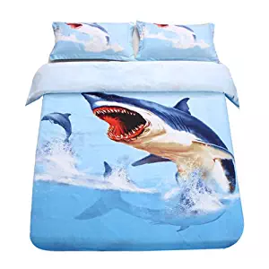 SDIII 3Pieces Shark Bedding Sets Full/Queen Size Ocean Themed Duvet Cover Sets for Kids,Boys and Children