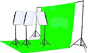 Fancierstudio 2400 Watt Chromakey Green Screen Video Lighting Kit With Softbox Light Kit By Fancierstudio 9004S3 +TB Gren Kit