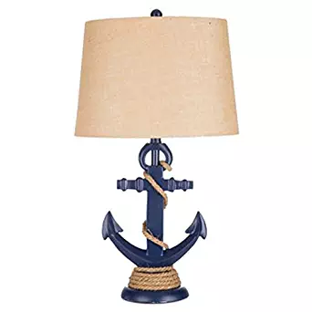 Navy Blue Anchor Rope Resin Lamp Beige Woven Lampshade Nautical