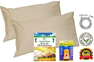 Earthing Grounding Queen Pillow Cases with outlet TESTER. Eco-Friendly Set of 2 pillow cases 20" x 30" each for EMF protection, Better Sleep, Less Pain and Inflammation. Includes grounding cord (2)