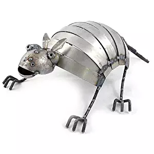 Modern Artisans Reclaimed Metal Armadillo Garden Sculpture, American Handmade