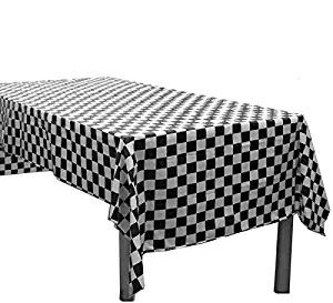 Mountclear 6-Pack Premium Gingham Checkerboard Disposable Plastic Tablecloths 54" x 108" Rectangle Table Cover (Black/White)