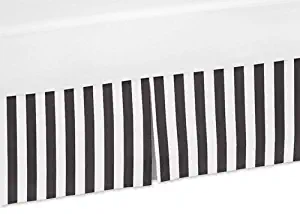 Sweet Jojo Designs Black and White Stripes Crib Bed Skirt Dust Ruffle for Paris Collection Bedding Sets