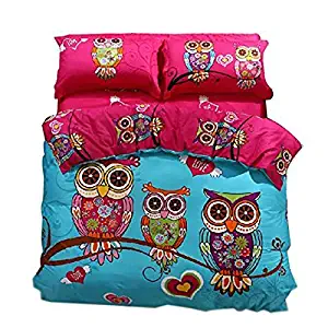 Svetanya Cartoon Style Owls Printed 5Pcs Duvet Cover Set 400TC 100% Soft Cotton Fabric Bedlinens Full Queen Size Bedding Sets