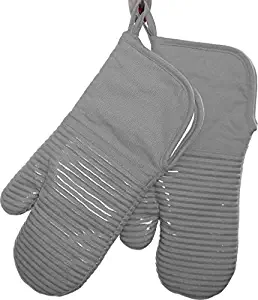 Gourmet Essentials Oven Mitts | Heat Resistant Kitchen Gloves to Protect Hands from Hot Cookware | Non-Slip Silicone Grip & Hanging Loop | 2 Pack (Grey)