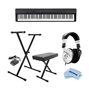Casio PX-160 Privia 88-Key Portable Digital Piano, Black - Bundle With On-Stage KPK6520 Keyboard Stand/Bench Pack with Sustain Pedal, Behringer HPS3000 High-Performance Studio Headphones, Cloth