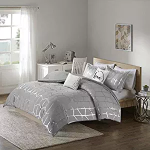 Intelligent Design Raina Comforter Set King/Cal King Size - Grey Silver, Geometric – 5 Piece Bed Sets – Ultra Soft Microfiber Teen Bedding for Girls Bedroom