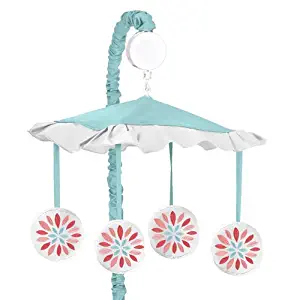 Sweet Jojo Designs Musical Baby Crib Mobile for Modern Turquoise and Coral Emma Collection