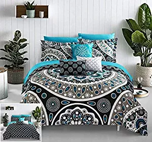 Chic Home 10 Piece Mornington Large Scale Contempo Bohemian Reversible Printed with Embroidered Details. Queen Bed in a Bag Comforter Set Black