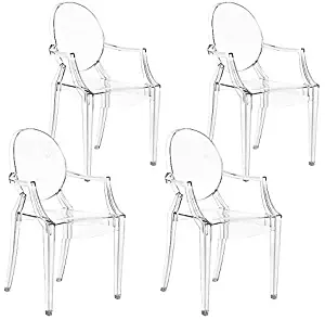 Magshion Set of 4 Modern Ghost Dining Side Chair with Arms in Transparent Crystal Clear