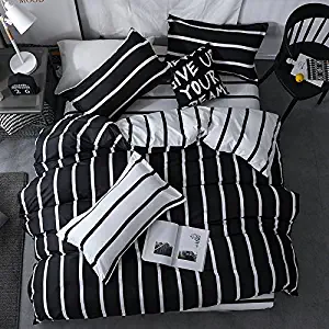 Chesterch Prevoster Microfiber Duvet Cover Set Black White Bedding Zebra Pattern,3 Piece,Stripe Comforter Cover and 2 Pillowcases,Full Queen Size
