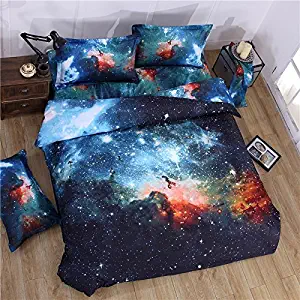 JUWENIN 3PCs 100% Polyester Duvet Cover Sets, 3D Galaxy Printing Themed, Comfortable, Soft Bedding Set(,one duvet cover and 2 pillow cases)