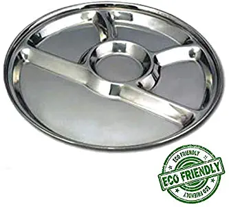 IndiaBigShop Stainless Steel Round Dining Plate 5 Compartment Thali