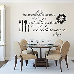 Removable Decal Vinyl Quotes Wall Stickers Decal Mural Family Decal Home Room Decal Bless The Food Before Us£¨X-Large,Black£©