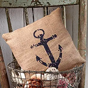 The Country House Nautical Ship's Anchor - Burlap Accent Pillow - 8-in x 8-in