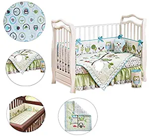 Ceepko Winter Baby Crib Bedding Set,4PCS Cotton Nursery Bedding Set with Kid Blanket,Crib Bumper,Fitted Sheet,Crib Skirt,Soft&Warm Mini Toddler Bed Sets Football/Cute Owl Cartoon Design,for Boy&Girl