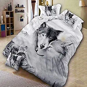 StarFashion Wolf Couples Bedding Kids 3D Bedding Cool Grey Wolf Duvet Cover Set 3 Pcs 3D Painting Duvet Cover No Comforter for Teens (Twin)