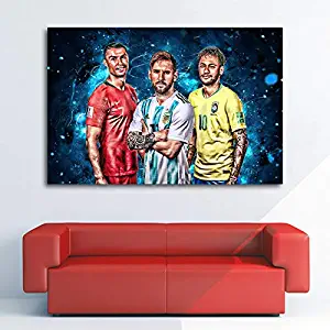 Moart Cristiano Ronaldo Lionel Messi Neymar Soccer Sport Home Decor Modular Canvas Picture 1 Panel Canvas Printed Painting for Living Room Wall Art Decor HD Picture Artworks Poster -46 (Framed,20x30 inch)