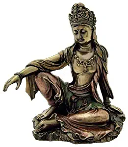 7.25" Royal Ease Pose Kuan Yin Water & Moon Statue Quan Guan Figure Eastern