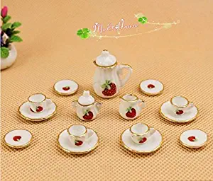 Premium Quality 15Pcs 1/12 Miniature Dining Ware Porcelain Tea Set Dish Cup Plate for Doll House