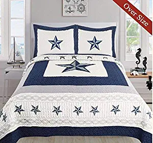 Linen Mart Dallas Cowboys Blue Star Quilt Set - 3 Piece Set (Oversized King)