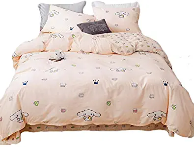 BHUSB Cute Cinnamoroll Print Kids Girls Bedding Duvet Cover Set Twin Soft Cotton Reversible Animal Dogs Pink Teens Boys Bedding Sets Twin 3 PC Single Bed Comforter Covers with Zipper Closure