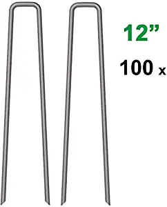 MySit 100x 12 Inch Garden Stakes Garden Staples 11Ga Tent Stakes, Heavy Duty Galvanized Steel Landscape Stakes Lawn Staples Rust Resistant Fence Anchors …