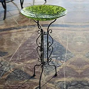 Evergreen Tall Black Metal Scroll Bird Bath Stand - Stand ONLY - 12.5”L x 12.5"W x 34"H